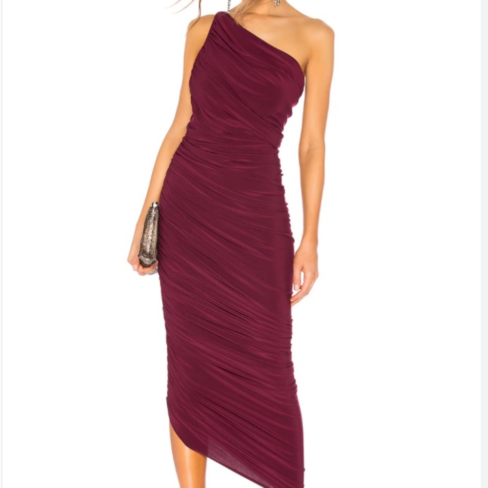 Norma Kamali Plum Asymmetrical Ruched Bodycon Dress. Small